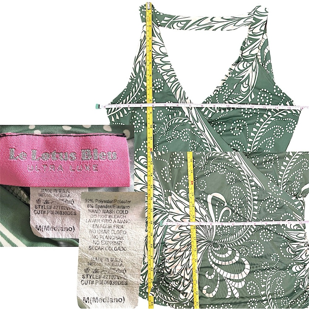 Y2K Vintage Paisley Swirl Draped Cowl Ruched Sage Green Wrap Tank Top Medium - Picture 10 of 10